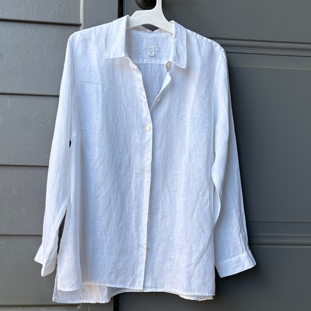 Soft surroundings white linen button-down shirt